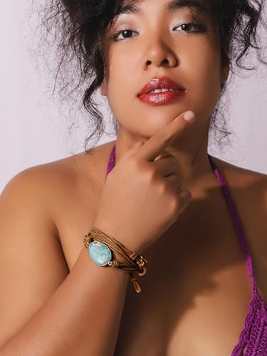 Bohemian Leather Wrap Bracelet with Turquoise Pendant