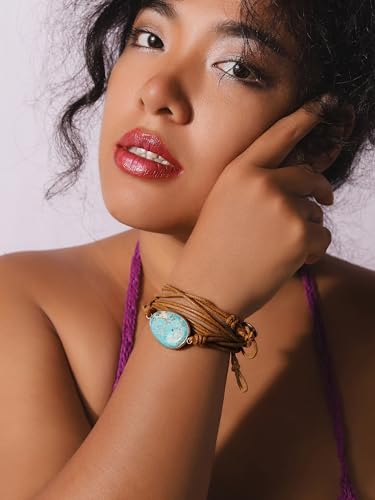 Bohemian Leather Wrap Bracelet with Turquoise Pendant