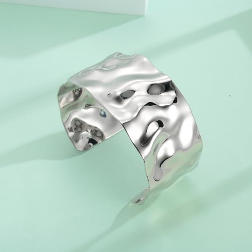 Silver Hammered Boho Cuff Bracelet for Women