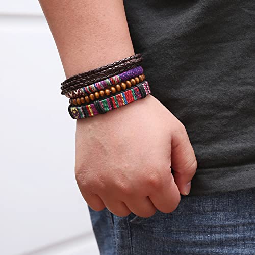 Handmade Braided Leather Bohemian Bracelet Set
