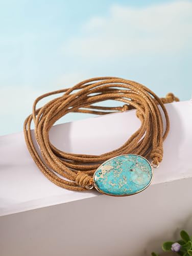 Bohemian Leather Wrap Bracelet with Turquoise Pendant