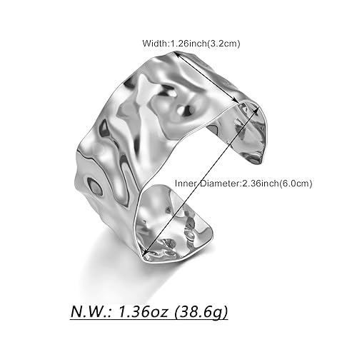 Silver Hammered Boho Cuff Bracelet for Women