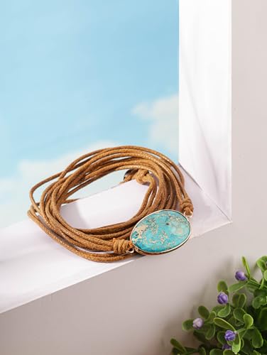 Bohemian Leather Wrap Bracelet with Turquoise Pendant