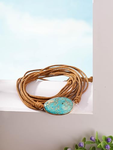 Bohemian Leather Wrap Bracelet with Turquoise Pendant