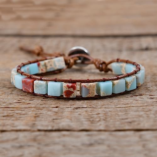 Boho Natural Stone Wrap Bracelet with Beads