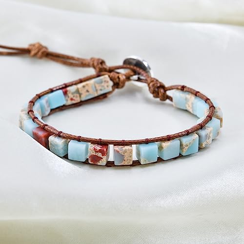 Boho Natural Stone Wrap Bracelet with Beads