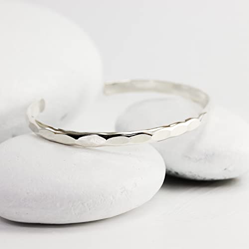 Hammered Solid Silver Wide Cuff Bracelet