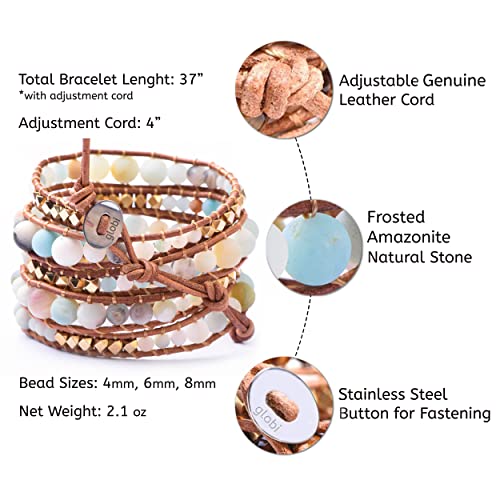 Boho Natural Stone Wrap Bracelet - Adjustable Leather