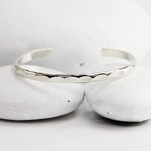 Hammered Solid Silver Wide Cuff Bracelet