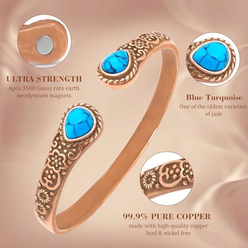 Vintage Turquoise Copper Magnetic Bracelets for Women