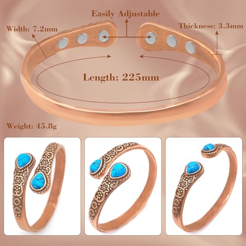 Vintage Turquoise Copper Magnetic Bracelets for Women