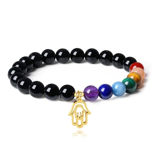 Hamsa Hand Black Tourmaline Chakra Bracelet