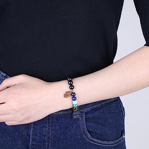 Hamsa Hand Black Tourmaline Chakra Bracelet