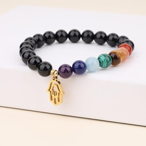 Hamsa Hand Black Tourmaline Chakra Bracelet