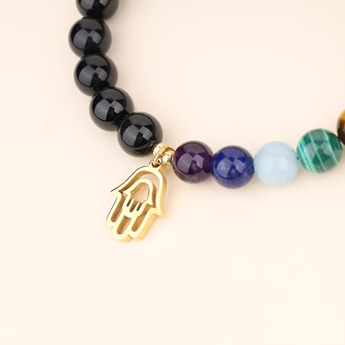 Hamsa Hand Black Tourmaline Chakra Bracelet