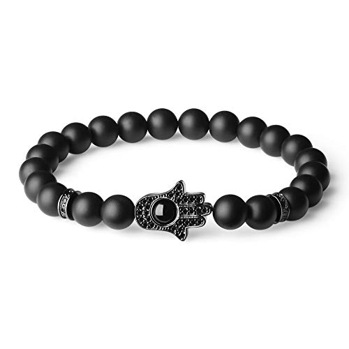 Hamsa Hand Onyx Stone Bracelet for Protection