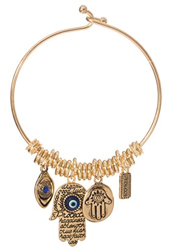Gold Tone Owl Hamsa Hand Evil Eye Bracelet