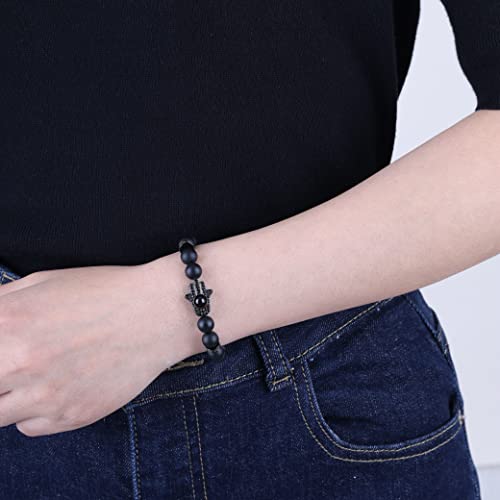 Hamsa Hand Onyx Stone Bracelet for Protection