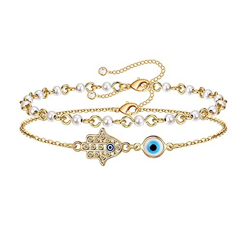 Handmade Dainty Blue Evil Eye Hamsa Bracelets