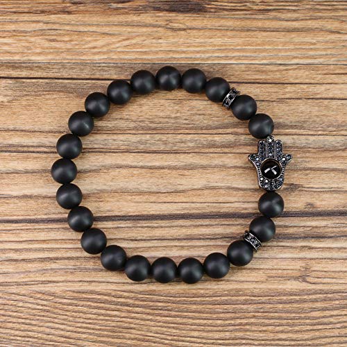 Hamsa Hand Onyx Stone Bracelet for Protection