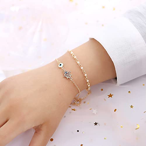 Handmade Dainty Blue Evil Eye Hamsa Bracelets
