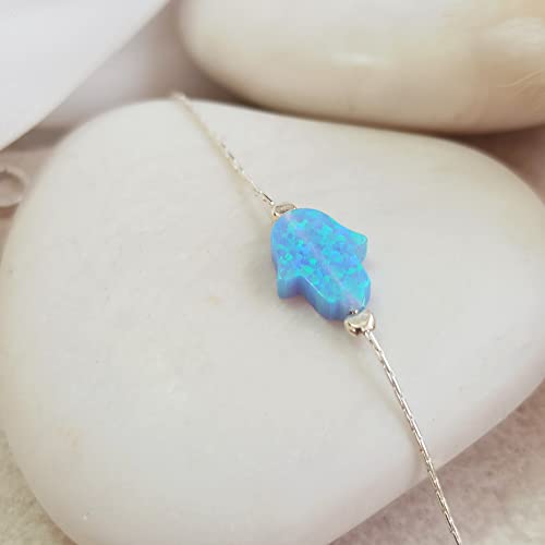 Sterling Silver Blue Opal Hamsa Charm Bracelet