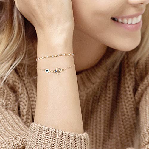 Handmade Dainty Blue Evil Eye Hamsa Bracelets
