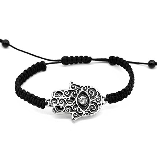 Hand-Woven Hamsa Bracelet with Clear Crystal
