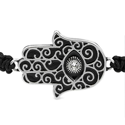 Hand-Woven Hamsa Bracelet with Clear Crystal
