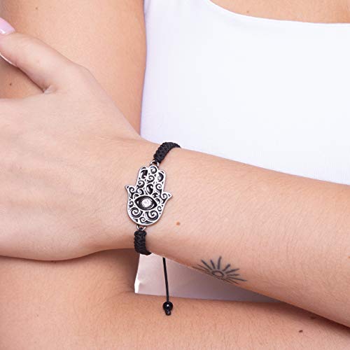 Hand-Woven Hamsa Bracelet with Clear Crystal