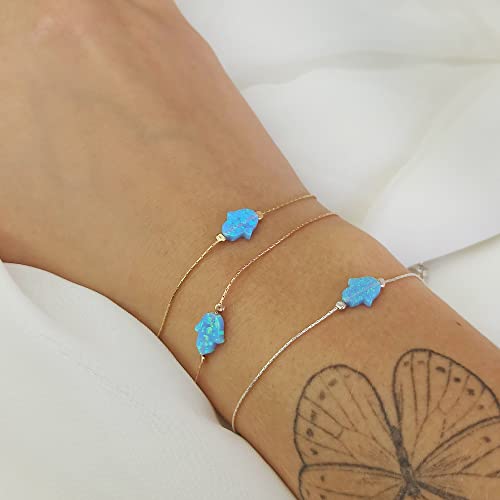 Sterling Silver Blue Opal Hamsa Charm Bracelet