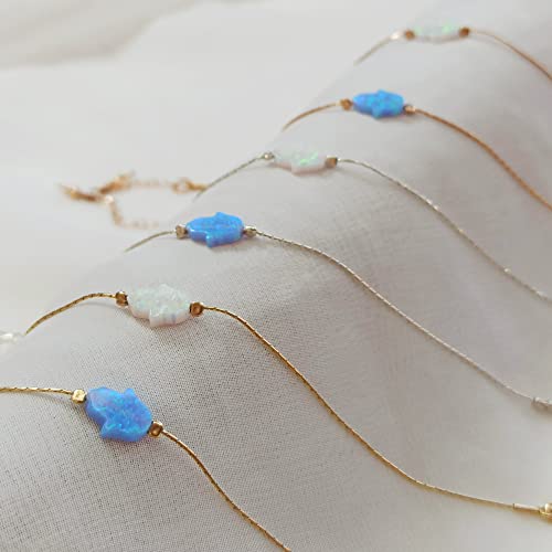 Sterling Silver Blue Opal Hamsa Charm Bracelet