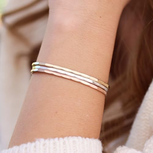 Hammered Gold Fill Cuff Bracelet by Lotus Stone