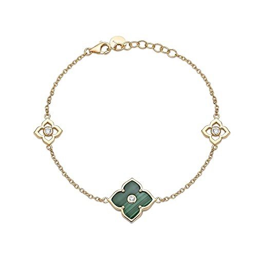 Malachite & CZ Flower Bracelet in Gold-Plated Silver