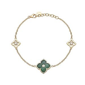 Malachite & CZ Flower Bracelet in Gold-Plated Silver