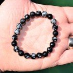Natural Snowflake Obsidian Moroccan Bracelet with Selenite
