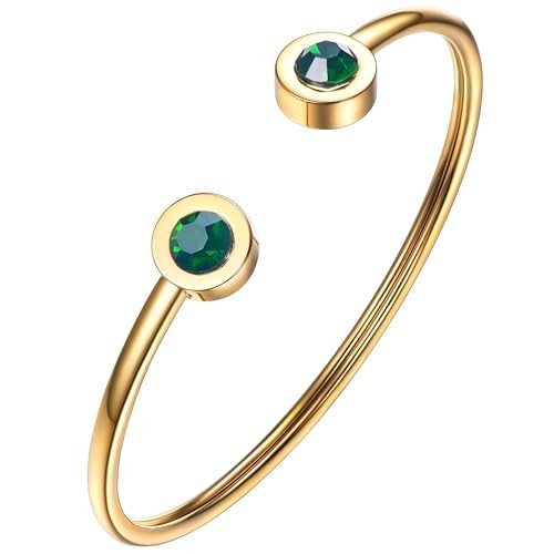 Emerald Birthstone Gold Plated Cuff Bracelet