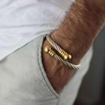 Moroccan Twisted Cable Cuff Bracelet - Silver & Gold