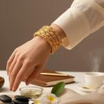 Moroccan Gold Tone Bangle Bracelets - Set of 4