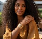 Bollywood Brass Floral Etching Cuff Bracelet for Women