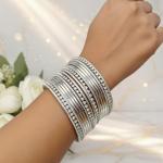 Boho Vintage Tribal Indian Silver Bracelet Set