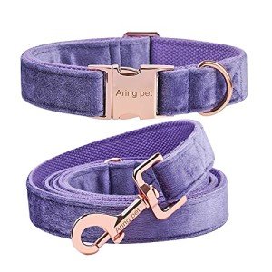 Soft Purple Velvet Dog Collar and Leash Set