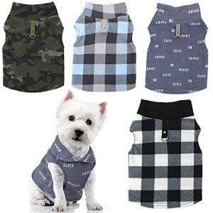 Plaid Fleece Dog Sweater with Leash Ring Set