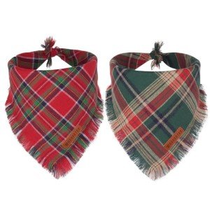 Christmas Plaid Dog Bandana with Tassels