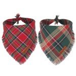 Christmas Plaid Dog Bandana with Tassels