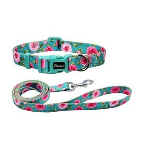Rose Pattern Dog Collar and Leash Set for Small Dogs