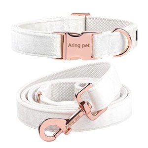 Soft White Velvet Dog Collar and Leash Set