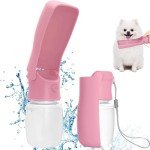 Dog Water Bottle Portable, Leak Proof Foldable Pet Water Dispenser for Dogs & Cats, 350ml Dog Water Bowl Drink Cup Summer Accessories for Outdoor Travel Walk Hinking (Pink)