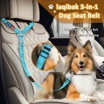 Removable Dog Seat Belt Harness for Car, 3 in 1 Pet Dog Car Seatbelt Leash, Retractable Restraint Secures to Vehicle Headrest & Adjustable Reflective Bungee Dog Seatbelt Tether, Blue and Black