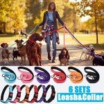 6 Sets Reflective Dog Leash and Collar Set, Nylon Leashes Adjustable Dog Collar Heavy Duty Padded Handle Leash for Small Medium Large Dogs Walking Training(Lovely Color)